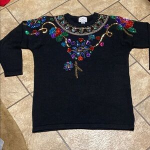 Y2K SML Sport LTD Black and Red Sweater with Vibrant Embellishments